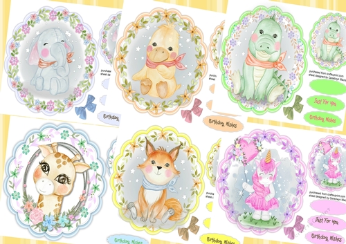 6, Animal Card Fronts in a Flower Frame 