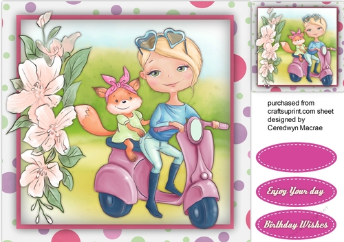 Spring Girl on a Pink Scooter