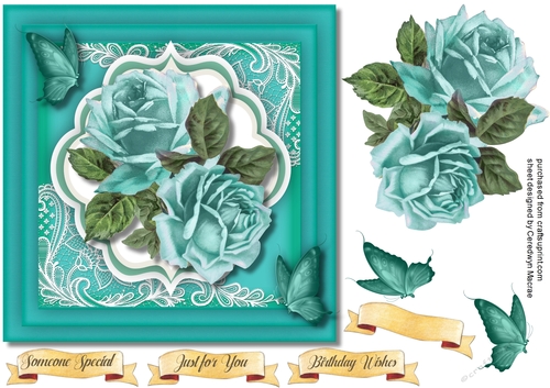 Beautiful Aqua Roses and Corner Lace
