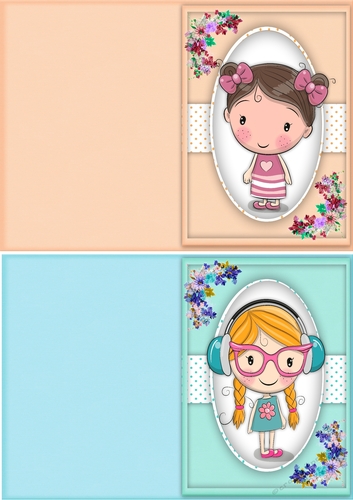 2, Cut and Fold Cute Girls  Cards ,