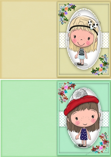 2, Cut and Fold Cute Girls  Cards ,