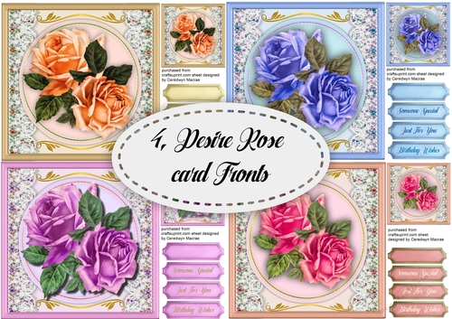 4, Beautiful Desire Rose card Fronts 