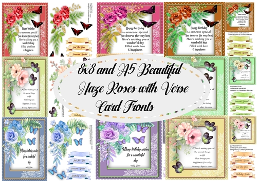 8x8 and A5 , Beautiful Haze Roses with Verse Card Fronts 