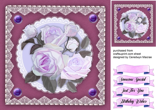 Beautiful Lilac Saddle Stitched Mat and  Roses