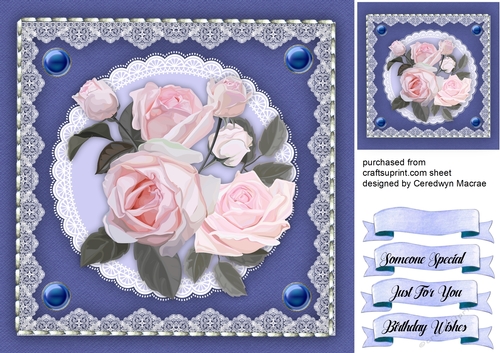 Beautiful Blue Saddle Stitched Mat and  Roses