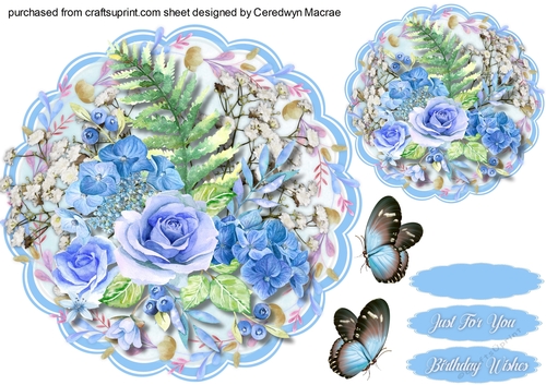 Scalloped Mat and Blue  Roses
