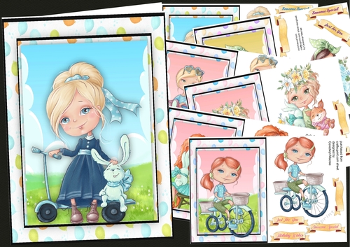 6, A5  Card Fronts Cute Girls 
