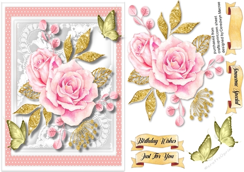 A5,Beautiful Pink Roses and Butterflys 
