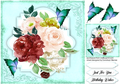 Wine and Pink  Roses with Butterflys 