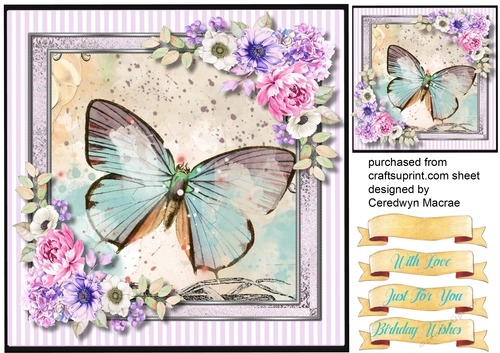 Beautiful Aqua Butterfly and Roses