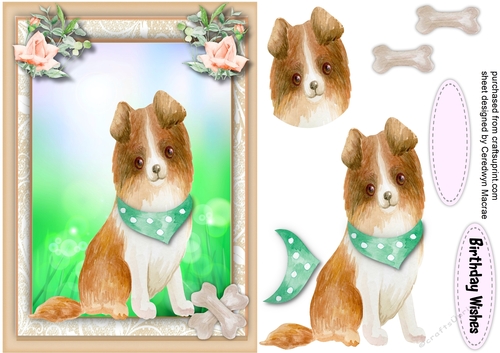  A5 ,Cute Puppy in a Green  Neck Scarf 