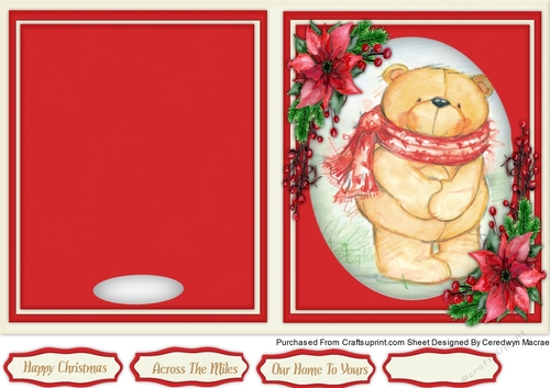 Print and Fold , Teddy an Poinsettias 