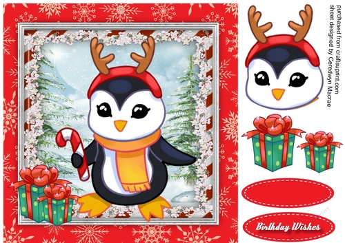 Cute Penguin in Reindeer  Hat