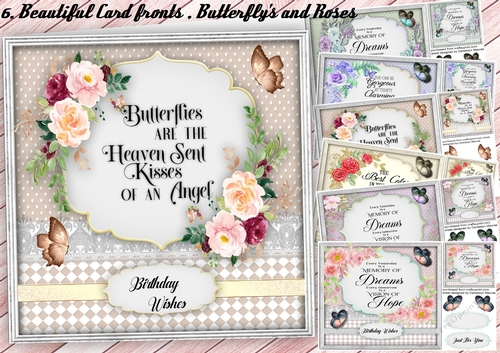 6, Beautiful Card Fronts, Butterflys and Roses