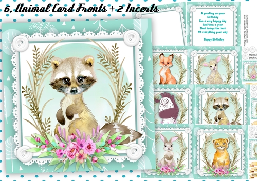 6,Animal Card Fronts + 2 Incerts