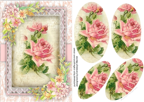 A5 , Pyramid Beautiful Pink Roses on a Lace Mat