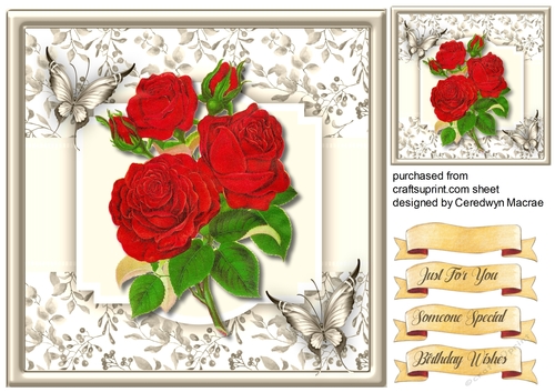 Beautiful Red Roses and Silver Butterflys
