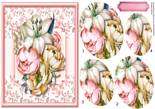 A5 Cream and Pink Roses with Lily,  Pyramid