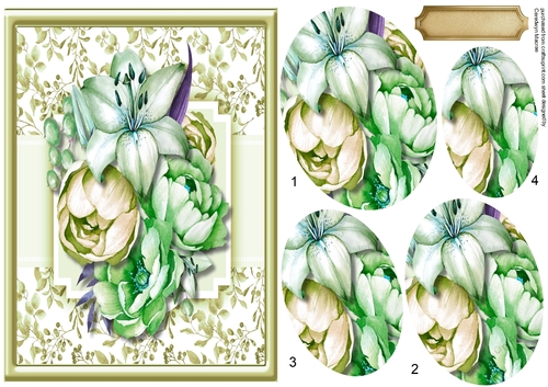 A5 Beige and Sage Roses with Lily,  Pyramid