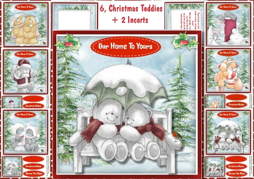 6, Christmas Teddies + 2 Incerts