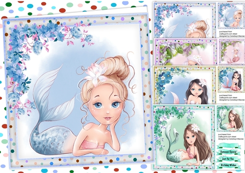 4, Beautiful Mermaid Card Fronts 