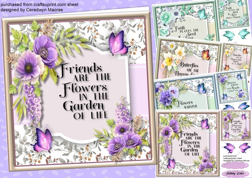 4,  Card fronts , Flowers , Butterflys and Quote