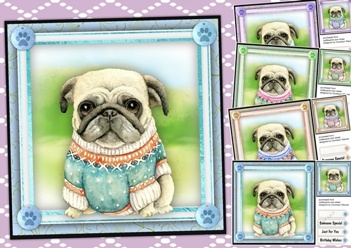 4, card Fronts , Pugs New Sweater