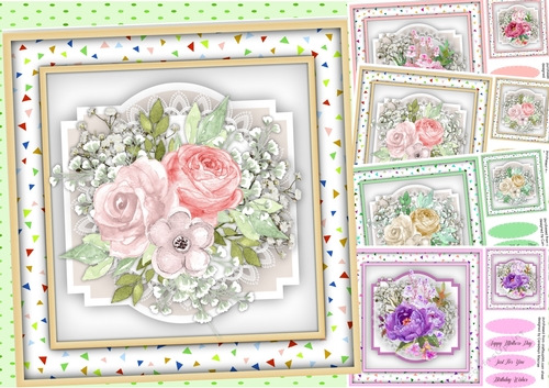 4, Card Fronts , Roses and Babys Breath