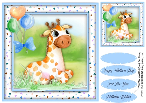 Gorgeous Giraffe with Balloons , Blue