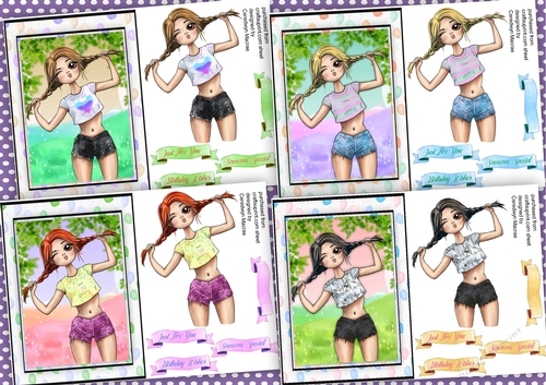 4, Pigtail Girls Card fronts 