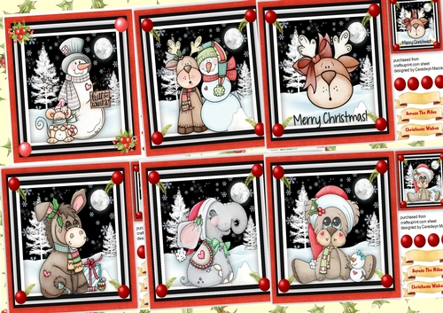 6, Christmas Animal Card Fronts, 