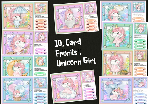 10, Card Fronts , Unicorn Girl 