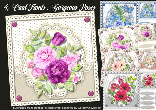 4, Card Fronts , Gorgeous Roses 