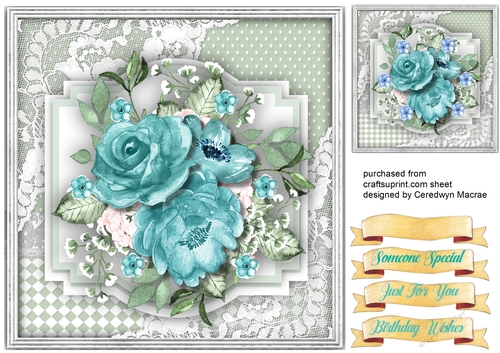 Aqua Roses on French Lace 