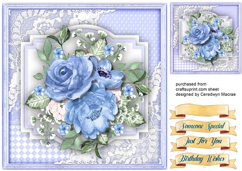 Blue Roses on French Lace 
