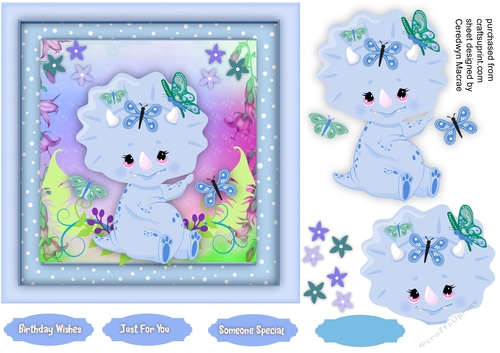 Cute Baby Dino , Blue