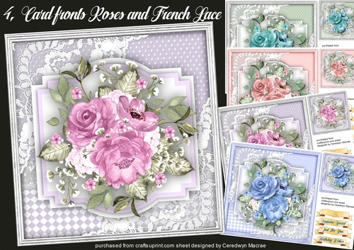 4, Card Fronts , Roses and French Lace 