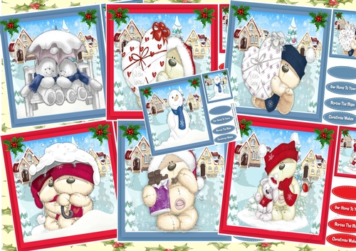 7, Lovely Christmas Teddy card Fronts 