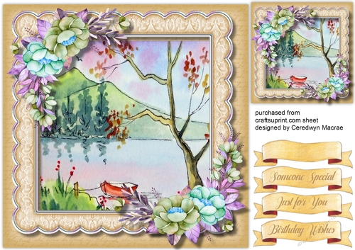 Beautiful Buff Water Scene and Roses 