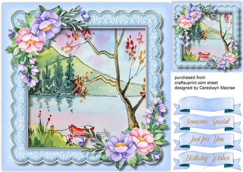 Beautiful Blue Water Scene and Roses 