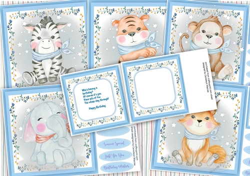 5, Adorable Animal Card fronts +2 Inserts 