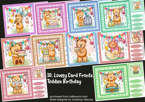 10, Lovely card fronts , Teddies Birthday