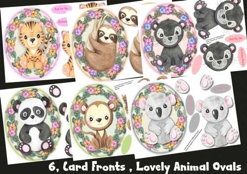 6, Card Fronts , Lovely Animal Ovals 