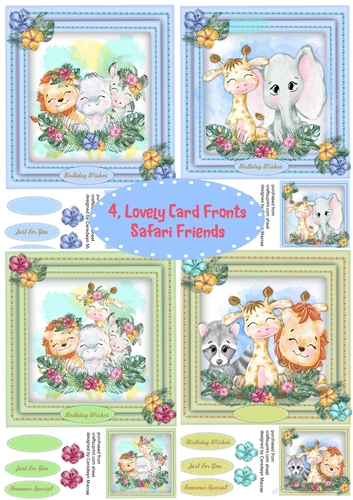 4 , Lovely card Fronts ,Safari Friends 