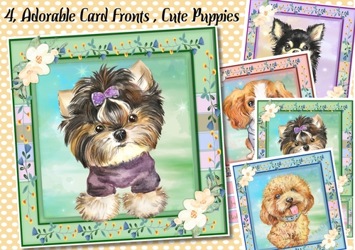 4, Adorable Card Fronts , Cute Puppies