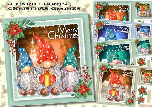 4,  Card Fronts , Christmas Gnomes