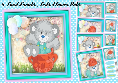 4, Card Fronts , Teds Flower Pots
