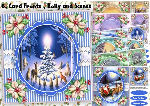 6,Card Fronts  , Holly and Scene