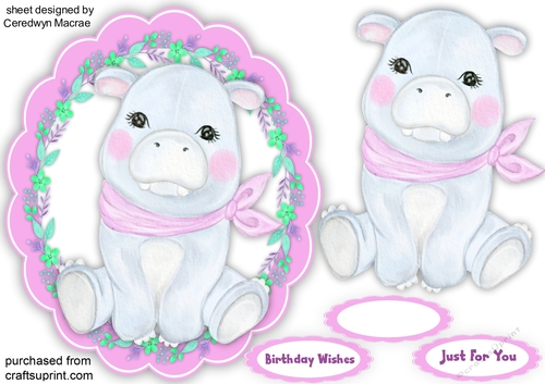 Hippo in a Scalloped Frame 