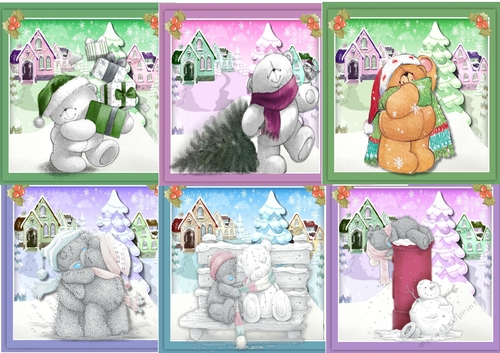 6, Card Fronts , Christmas Teddies